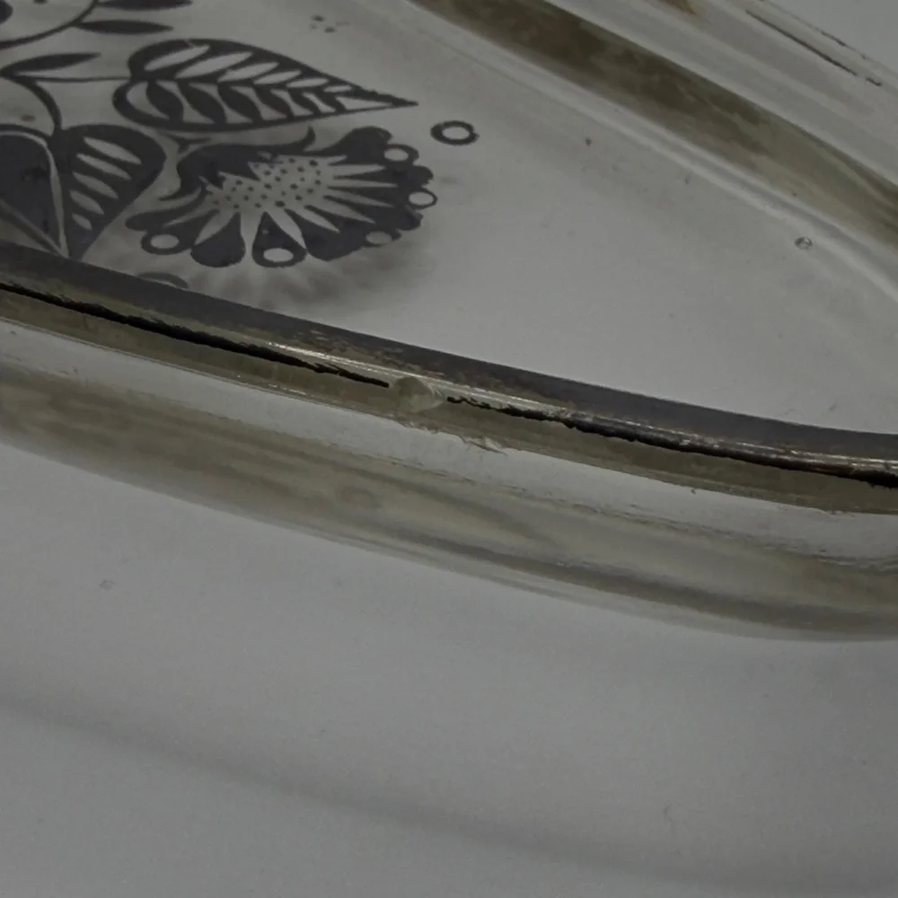 Georges Briard MCM Vintage Divided Silver Botanical Floral Glass Serving Tray